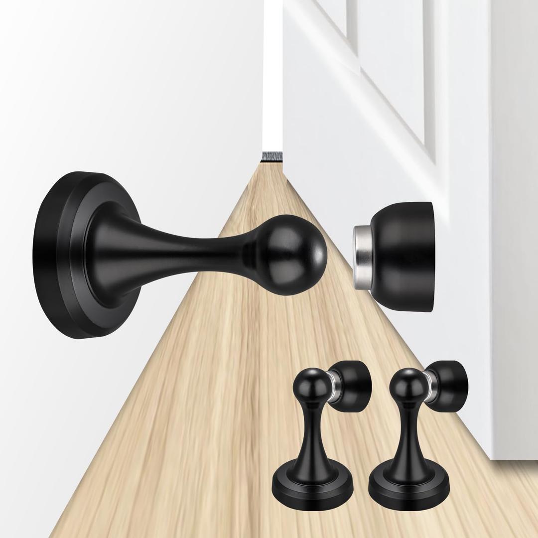 Magnetic Door Stop - Heavy Duty Door Stopper, Premium Stainless Steel, Anti-Rust, Suitable for Various Door Types, Wall & Floor Mount, 2 Pack (2, Black)