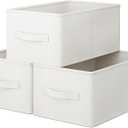 3 Pack Fabric Storage Bins for Shelves | 11.5" L x 8.75" W x 6.5" H Closet | Collapsible Bins for Organization | Linen Clothes Storage Bins | White