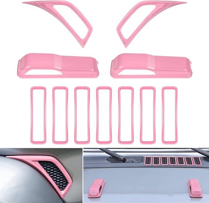 Bonbo Hood Vents & Engine Hood Hinge & Side AC Vent Outlet Trim Exterior Accessories fit for Jeep Wrangler JL JLU Sports Sahara Freedom Rubicon Unlimited Gladiator JT 20182023 11PCS (Pink)