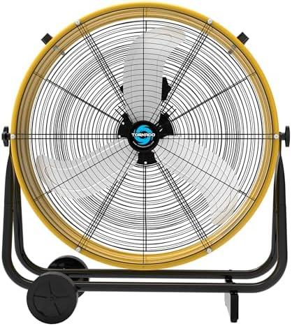 Tornado - 24 Inch High Velocity Heavy Duty Tilt Metal Drum Fan Yellow Commercial, Industrial Use 3 Speed 7700 CFM 1/3 HP 8 FT Cord ETL Safety Listed (YELLOW)