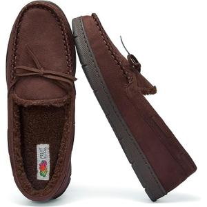 Fruit of the Loom Men's Fruit of the Loom Men's Moccasin, Indoor/Outdoor Slipper, Memory Foam (Brown), L 11-12
