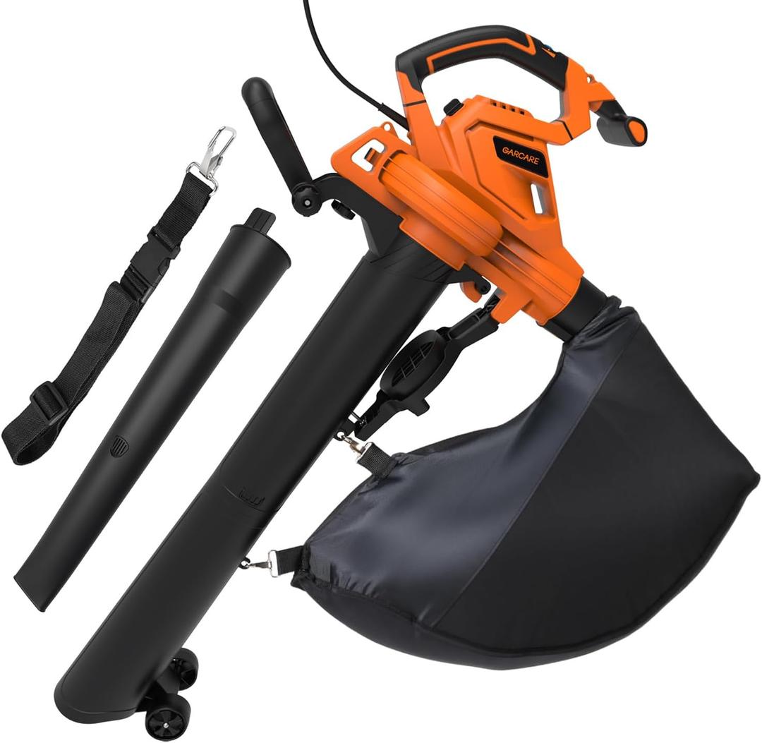 GARCARE 3-in-1 Electric Leaf Blower Vacuum & Mulcher Corded 500 CFM 200 MPH