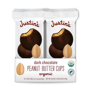 JUSTIN'S Organic Dark Chocolate Peanut Butter Cups, 12 Pack (2 cups each), Best By: 10/21/2026