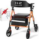 Foldable Walker for Seniors, Rollator Walker with Seat for Seniors, Ergonomic Arc Seat & 6" Ultra Backrest, 8" Big Wheels for All Terrain, Dual Height Adjustment, Lightweight (Deep Orange)