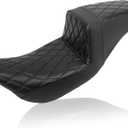 Touring Seat Low Profile 2-Up One-Piece Driver Passenger Seat Extended Reach Step Up Motorcycle Seats Leather Diamond Black Stitching for Harley Road King Electra/Street/Road Glide 2008-2023