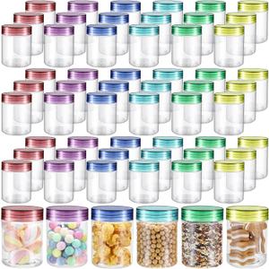 Sliner 60 Pcs 8 oz Plastic Jars with Lids Clear Round Leakproof Storage Containers Empty Refillable Plastic Mason Jars for Travel Storage Face Creams Kitchen Household Food Spice (Colorful)