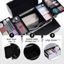 Rolling Makeup Case,Professional Cosmetology Case on Wheels,Large Cosmetic Organizer Train Case,Makeup Travel Case with Draws & Swivel wheels Nail Tech Salon Storage Traveling Cart Trunk,Silver