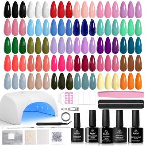 Beetles Gel Nail Polish Kit with U V Light, Beetles Four Seasons Glow 32 Colors Gel Polish 54 Pcs Nail Kit with Base and Matte&Glossy Top Coat Soak Off DIY Art Manicure Gifts for Women Teens Girls