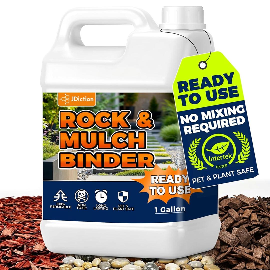 JDiction Mulch Binder for Landscaping 1 Gallon - Ready-to-Use Rock Glue & Gravel Adhesive for Walkways, Gravel & Garden Paths - Non-Toxic, Intertek Green Leaf Certified, Long-Lasting Stabilizer