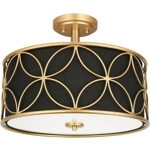 Edwarmlux 3-Light Semi Flush Mount Ceiling Light, 16" Drum Light with Fabric Shade, Modern Close to Ceiling Lamp for Living Room Bedroom Dining Room Kitchen Hallway Entry Foyer (Black Gold)
