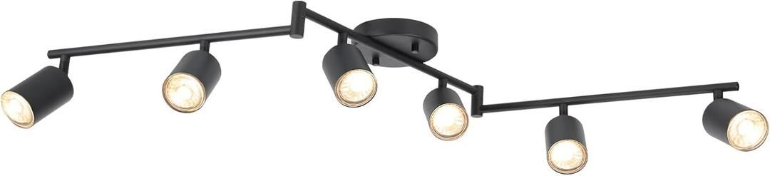 BoostArea LED 6 Light Track Lighting Kit, Black 6 Way Ceiling Spot Lighting, Flexibly Rotatable Light Head for Kitchen, Living Room, Bedroom, GU10 Bulb Not Included