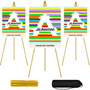 JEAWIWI 3PCS Golden Easel Stand for Wedding Sign Stand, 66 Inch Adjustable Metal Easels for Display, Portable Folding Easel for Wedding, Display Show, Arts, Poster with Portable Bags