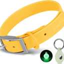 Adjustable Dog Collar with Airtag Holder: Durable Dog Collars, Soft Rubber Coated Webbing, Waterproof and Easy to Clean, for Small Medium Large Dogs (M, Butter Yellow) (M|12"-16"  4/5 in)