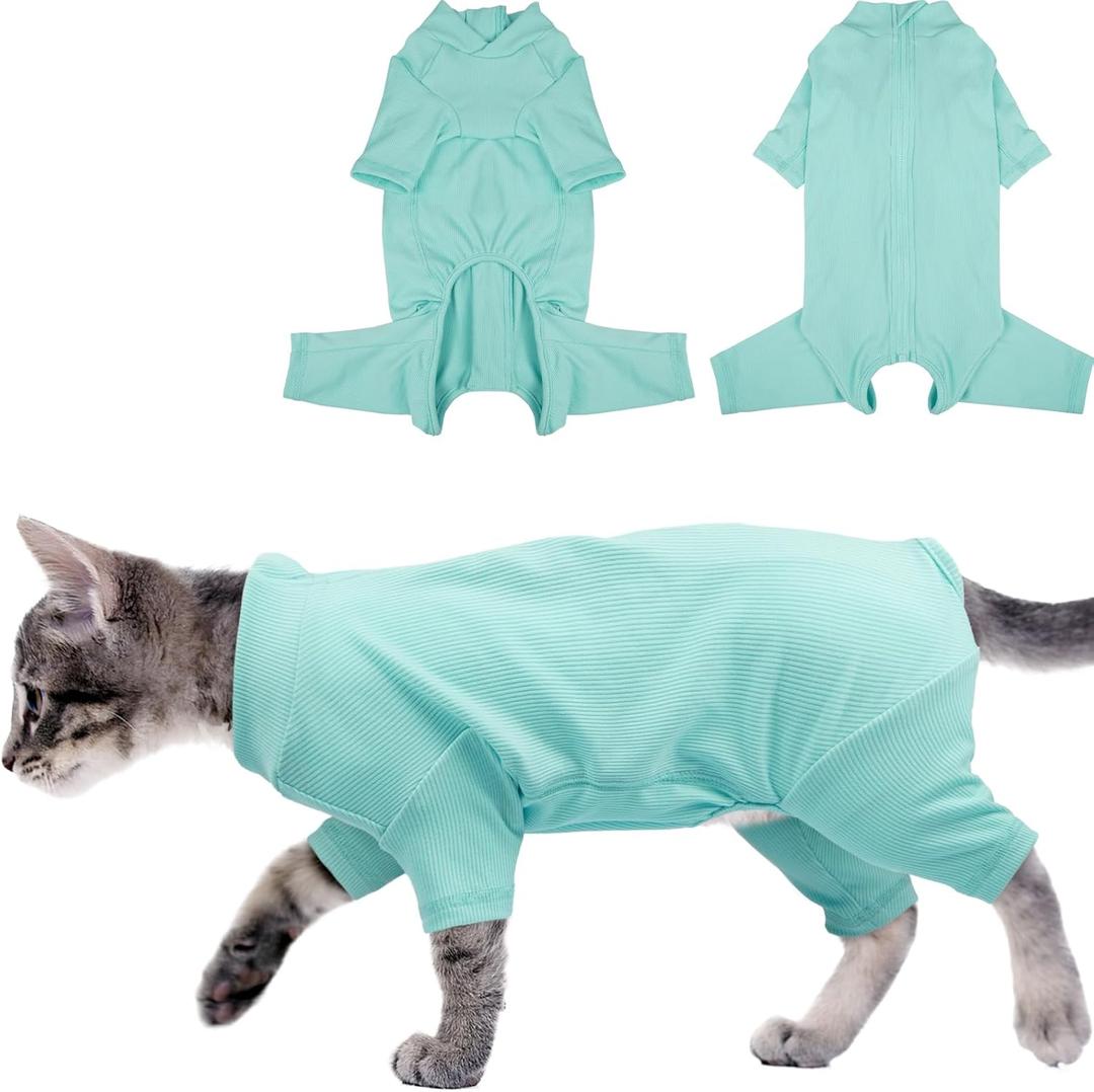 Sticky Hair Cat Clothes, Breathable & Lightweight, Reduces Shedding Fur Pajamas, Full Body Long Sleeve Surgical Bodysuit, Stop Licking & Shedding Blue 2XL (XX-Large)