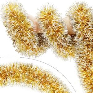 33FT Gold Tinsel Christmas Garland Metallic Twist Shiny Garland for Christmas Tree Decorations, Xmas Holiday Hanging Garland for Home Indoor Outdoor Party Supplies Decor (Gold)