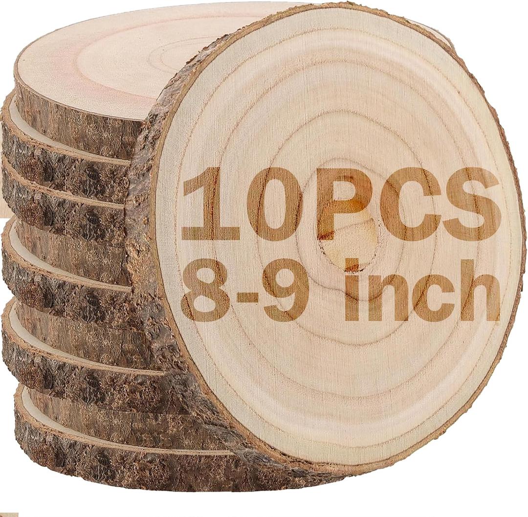 Wood Slices,Wood Slices for Centerpieces Table Decorations,Unfinished Rounds Wood for Crafts,Wood Slice for Rustic Wedding Decoration Projects, Natural Paulownia Wooden Slabs (8-9 inch 10 Pcs)