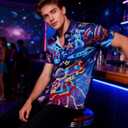 uideazone Mens Funny Hawaiian Shirts 3D Graphic Button Down Short Sleeve Tropical Holiday Beach Aloha Shirt (Purple, XXL)