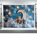YongFoto Moon Stars Cloud Bear Backdrop 8x6ft Twinkle Little Star Blue Sky Balloon Photography Background Kid Birthday Adventure Baby Shower Cradle Ceremony Party Banner Baby Portrait Photoshoot