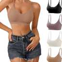DEANGELMON V Neck Bra Padded Seamless Adjustable Straps Bralettes Everyday Basic Sleeping Bras Multiple Pack, Size M