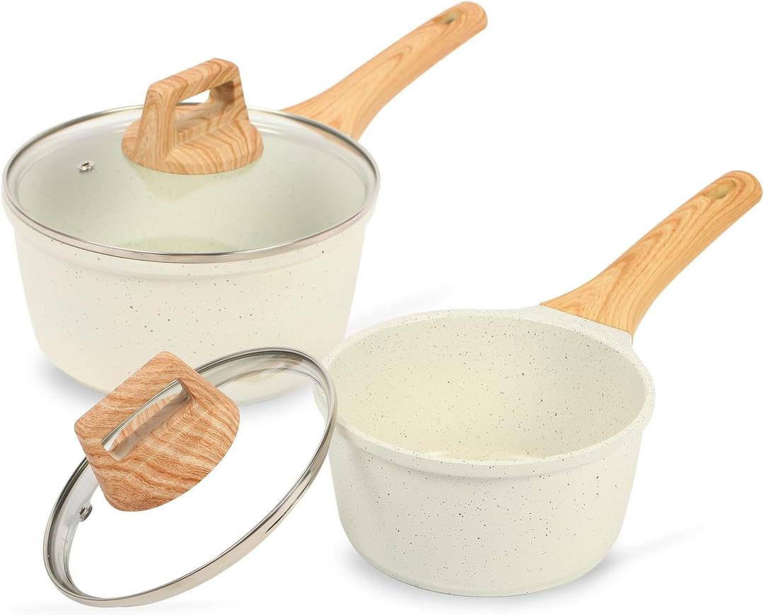 ESLITE LIFE 1.5 QT & 2.5 QT Sauce Pan Set with Lids, Nonstick Small Soup Pot Compatible with All Stovetops (Gas, Electric & Induction), PFOA Free, Black