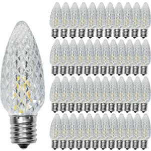 50 Pack C9 Led Christmas Lights Bulb, C9 Replacement LED Christmas Lights Outdoor Bulb, C9 Shatterproof Led Bulb for Christmas String Lights, E17 Base, Commercial Grade 2200K Warm White Bulbs