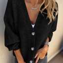 PRETTYGARDEN Cardigan Sweaters for Women Trendy Fall 2026 Long Sleeve Button Down Oversized Chunky Knit Sweater Outerwear (Black)