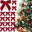 30Pcs Red Velvet Ribbon Bows Twist Tie Bows 3.5x3.5in for Christmas Tree Decorations Ornaments Wreath Baby Shower Treat Bag Gift Wrapping Crafts Xmas Candy Bags Dcor