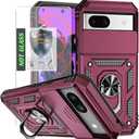 AYMECL for Pixel 8A Case with Camera Lens Cover,HD Screen Protector,Military Grade Drop Protection,Magnetic Ring Holder Kickstand Protective Phone Case for Google Pixel 8A,Wine Red