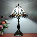 Tiffany Lamp White Baroque Style Stained Glass Lamp 12X12X19 inch Vintage Bedroom Table lamp 3-Way Tiffany Style Reading Desk Light for Home Living Room Office Include Light Bulb