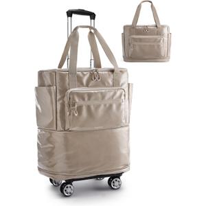 BAGSMART Rolling Duffle Bag with Wheels, Travel Duffel Luggage Bag for Women, Water Repellent Heavy Duty for Travel Camp, Brown, Medium, 48L