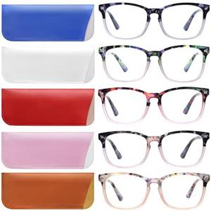 VIDEBLA 5 Pack Blue Light Blocking Reading Glasses, Spring Hinge Computer Readers for Women Men, Anti UV Ray Filter Nerd Eyeglasses(Mix-2, 1.50)