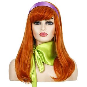 Amazon.com: Long Wavy Ginger Orange Wigs with Bangs for Women | Green Scarf | Purple Headband (Adult Size) : Clothing, Shoes & Jewelry