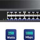 18-Port Ethernet Gigabit PoE Switch, 16-Port PoE with 2 Uplink Gigabit Ports, 250W Built-in Power, Metal Casing and 19-inch Rackmount, Traffic Optimization, Plug and Play, Unmanaged(SG518P)