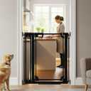 40" Clear Tall Baby Gate with Door, 29.5"-37.7" in Wide Pet Gates for Large Dogs Cats, Walk Thru Extra High Doggie Gates Doorways Stairs Indoor, Pressure Mounted Safety Gates, Black