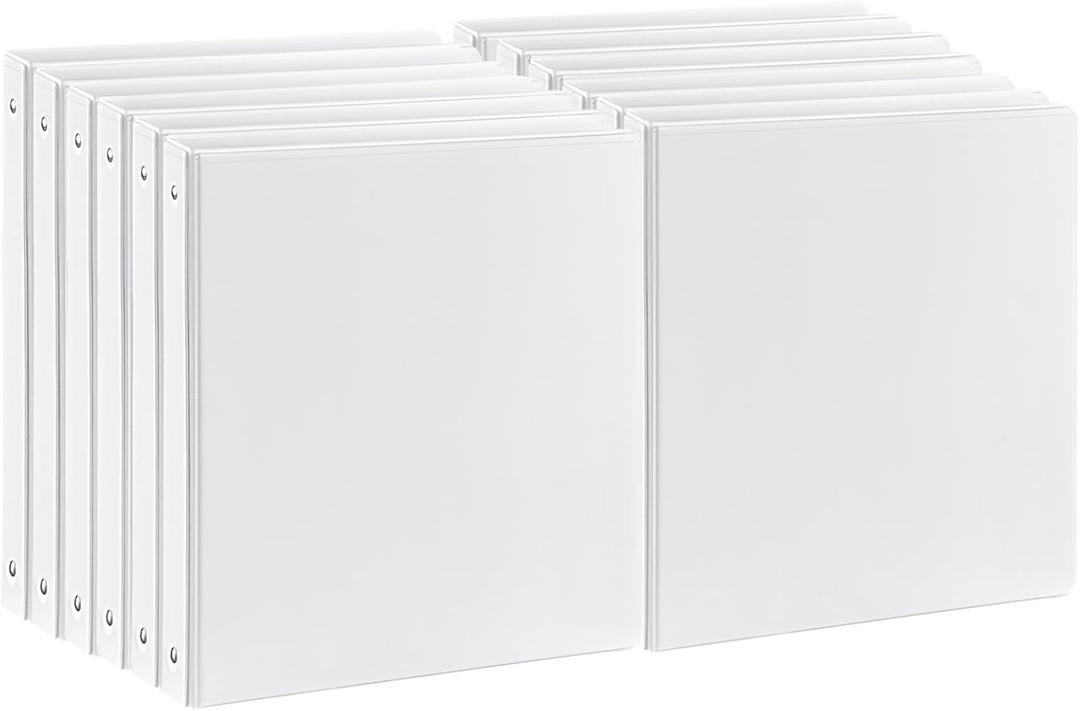 Durable 1 inch 3-Ring Binder, 1" Round Ring Binders with 2 Inside Pockets, Basic 1 in Binders, Clear View Cover 1-inch-Binder Holds 8.5'' x 11''Paper for Office/ Home/ Back to School（Pack of 12, White）