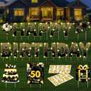 18 Pcs Black Gold Happy Birthday Yard Signs with Stakes 2 x 5 M LED Lights Personalized Age Name Sign with 20 Number Stickers 14 Inch for Yard Lawn Garden Outdoor Decoration Party Supplies