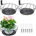 DEAYOU 3 Pack Metal Railing Plant Holder, Wall Mounted Flower Pot Hanging Basket for Indoor Plants, 8.5" Floating Wall Shelves Planter Hanger for Outdoor, Balcony, Bedroom, Porch, Decor, Black
