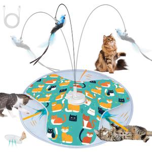 Interactive Cat Toy, Rechargeable Automatic Cat Toys for Indoor Cats, Motion Activated Hide and Seek Toy with Bird Cat Wand, Moving Feather for Bored Indoor Cats/Kittens (Kitty Cat Toy)