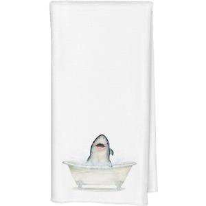 Funny Shark Bathroom Hand Towels, Shark Bathroom Decor, Coastal Beach Ocean Animal Decorative Hand Towels for Kids Bath Room Washroom, 16x24 Inch