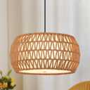 Rattan Boho Farmhouse Chandeliers Light Fixture,3 Lights Coastal Natural Hand Woven Fabric Drum Pendant Light for Dining Room Kitchen Island Hallway Bedroom Entryway UL Listed (3-Light 13IN)