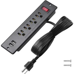Mountable Power Strip Recessed Power Strip with USB 4 Outlet 2 USB Multiple Protection Built in Conference Desk Counter Workbench for PC Home Electric Appliance ETL Listed(Black)