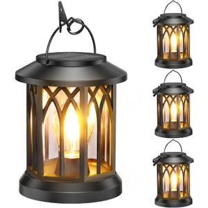 WdtPro Solar Lanterns Outdoor Hanging 4 Pack, Upgraded Bright Waterproof Lantern for Outside, Over 12Hrs Powered Lights for Garden, Yard, Patio Decor (Warm Light)