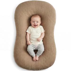 Muslin Baby Lounger Cover 1 Pack, Cotton Soft Breathable Infant Nest Slipcover, Envelope Closure, Compatible with Snuggle Me Loungers, Machine Washable, Cover Only, for Boys Girls(Brown)