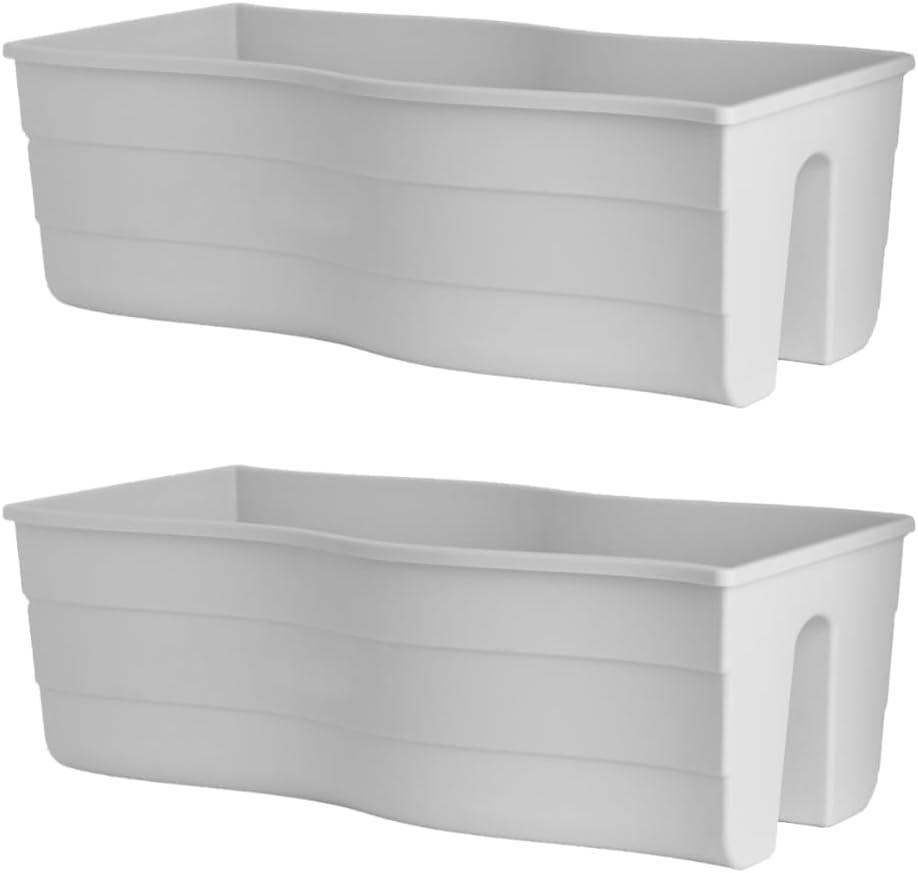 Ridge Rail Long Rectangular Flower Pot, Indoor/Outdoor Hanging Rail Planter Lightweight & Weatherproof Flower Box - Balcony Planters for Railing and Fence Patio, Deck 2 Pack (White)