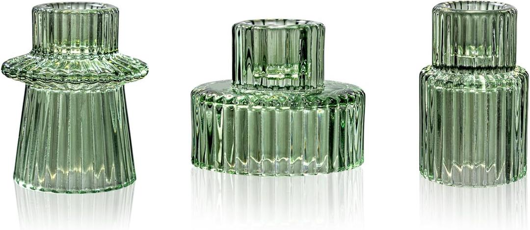 WELLIFE Taper Candle Holders-Candlestick Holders, Green - Set of 3 for Wedding, Party & Table Centerpiece Decor