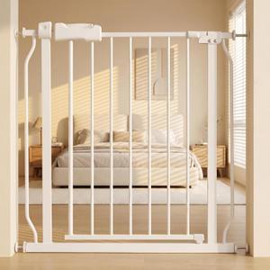 HOOOEN 29-34 Inch Wide Baby Gate for Stairs Doorways | Metal Indoor Dog Gates Pressure Mounted Walk Through Safety Gates Child Gates for Kids or Pets,White