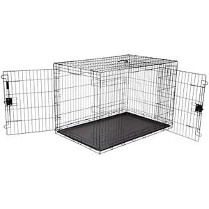 Amazon Basics Durable, Foldable Metal Wire Dog Crate with Tray, Double Door, 48 x 30 x 32.5 in, Black