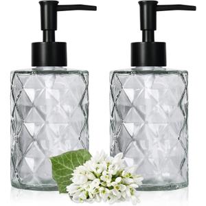 Glass Soap Dispenser with Black Pump, Bathroom Soap Dispenser Set(1 Pack, 11Oz.) Premium Thick Soap Pump Bottles, Refillable Kitchen Liquid Soap Bottle for Hand Sanitizer, Lotion (Clear, Black Pump)