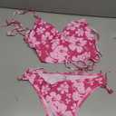 Floerns Women's Tankinis 2 Piece Floral Print Halter Tie Back Crop Top and Bottoms Bikini Set (Medium, Hot Pink)