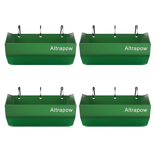 Altrapow 4.5 Quart Hanging Goat Feeder [Material of Metal] with Clips and Nylon Tie Wraps, Fence Feeder [Sturdy and Durable] for Goat, Pig and Dog, Green, 4 Pack